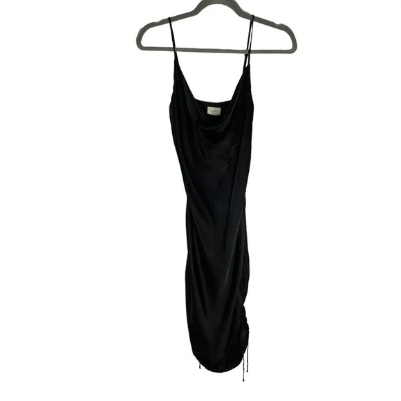 Aritzia Wilfred Only Ruched Black Slip Dress Silk-sz Small